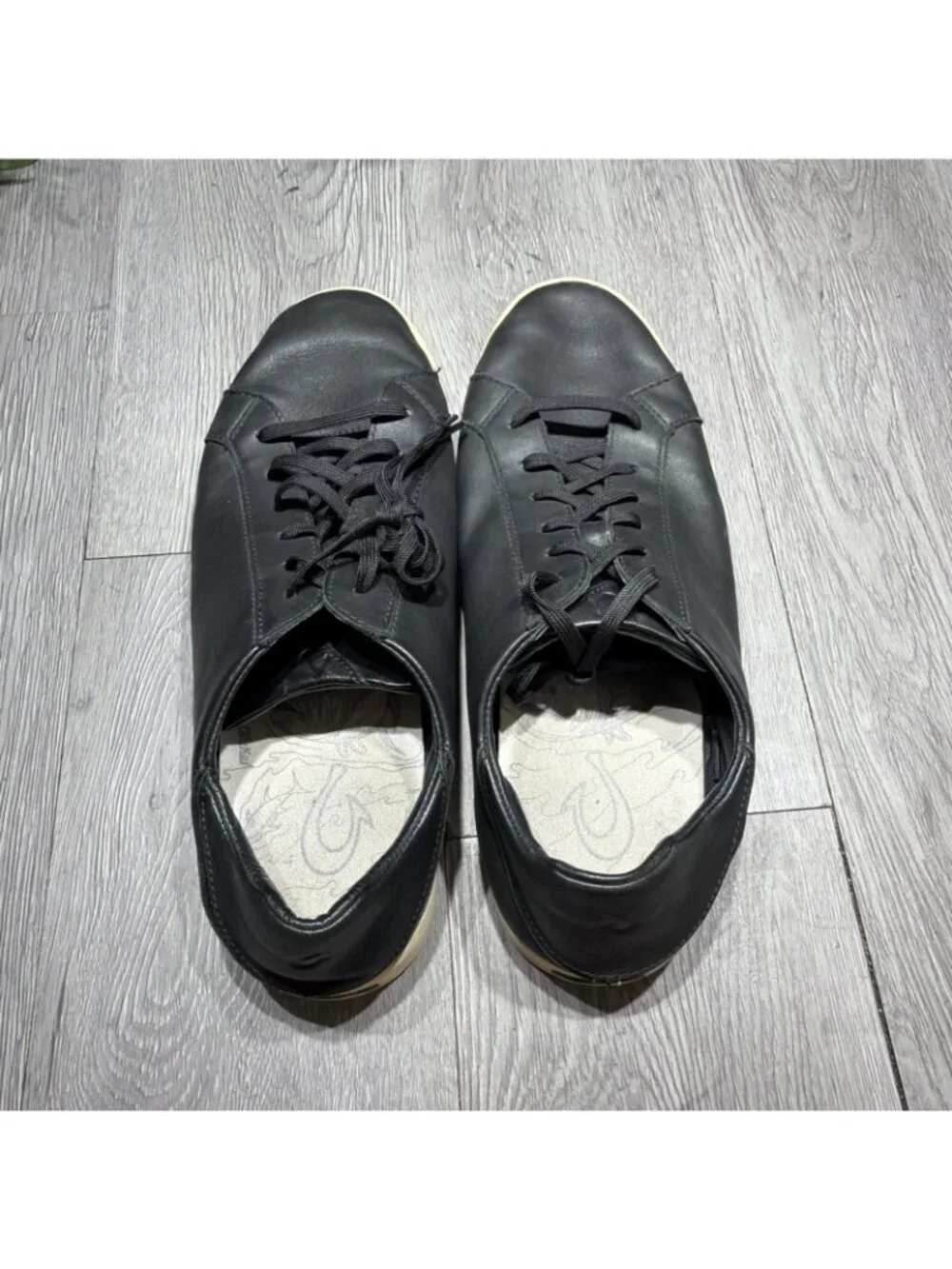 Olu Kai Men’s Leather Kahu Pahaha Black Bone Sz 11 Model 10414-4019